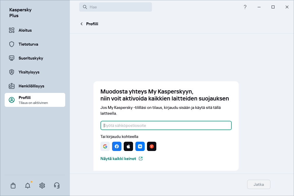 Vaihe, jossa voit yhdistää My Kasperskyyn