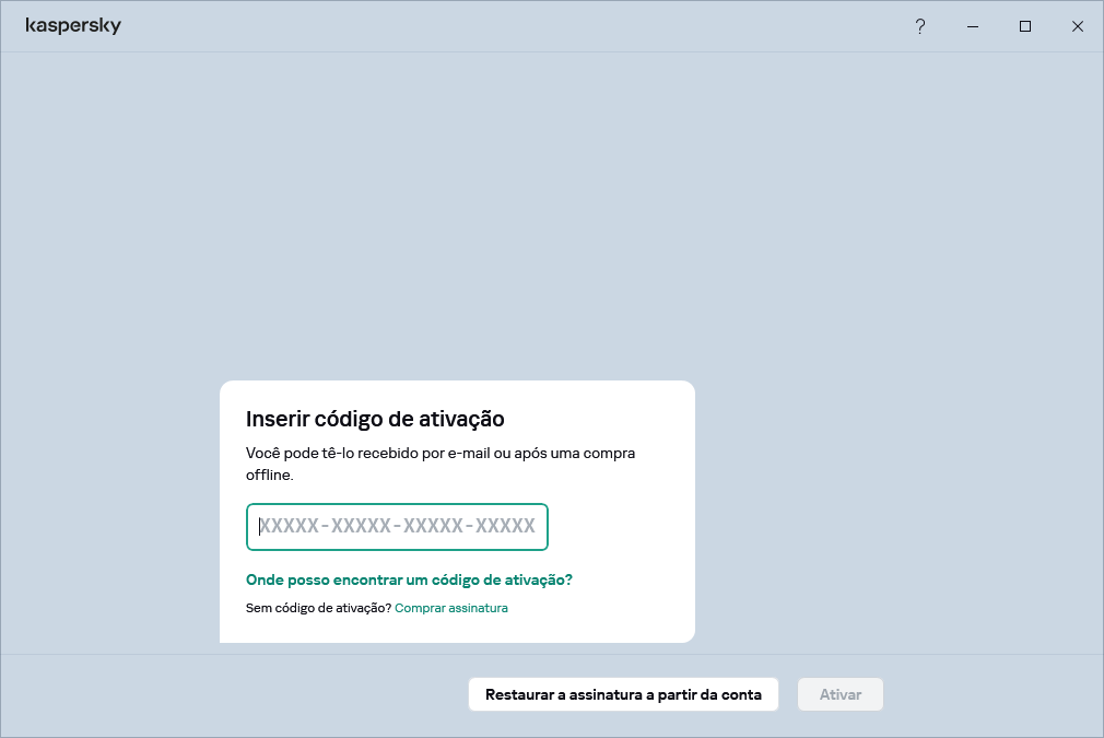 Etapa na qual é possível inserir seu código de ativação