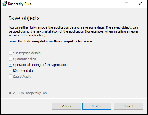 Window for saving settings when uninstalling an application