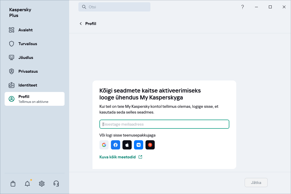Samm, kus saate My Kasperskyga ühenduse luua