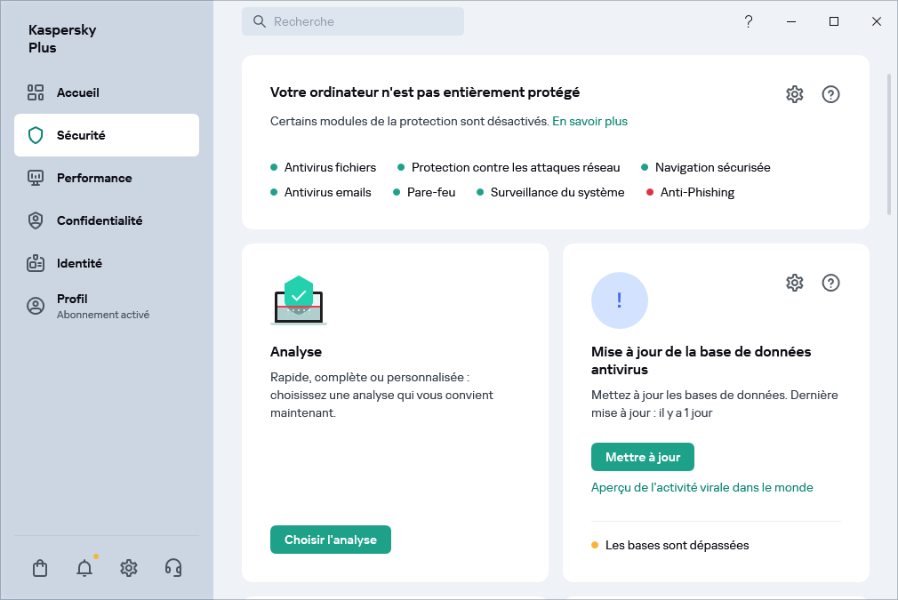 Mise à jour de la base de données antivirus