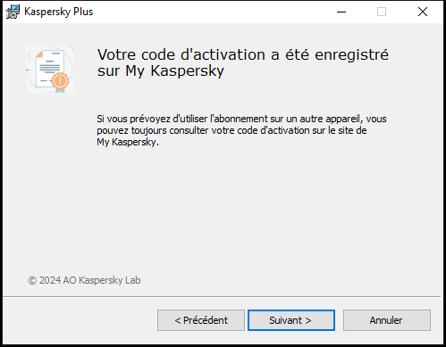 Fenêtre avec un abonnement enregistré dans le compte My&nbsp;Kaspersky
