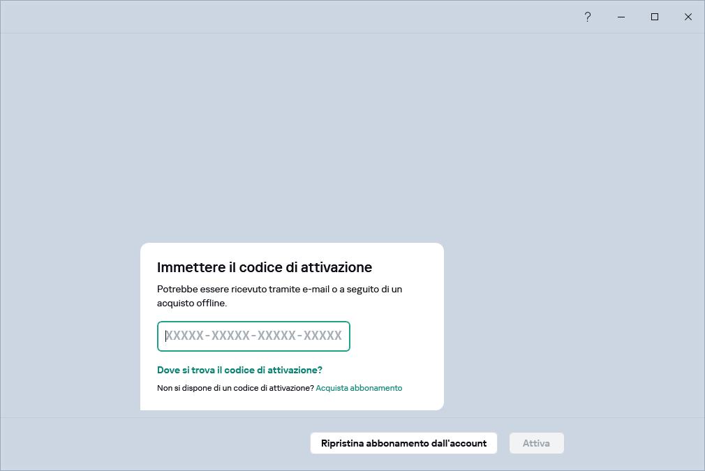 Passaggio in cui è possibile immettere il codice di attivazione
