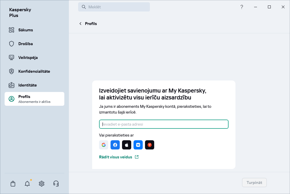 Darbība, kurā varat izveidot savienojumu ar My Kaspersky