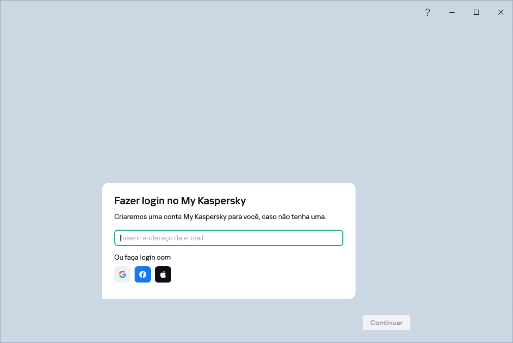 Etapa em que e possível fazer login no My Kaspersky para restaurar sua assinatura