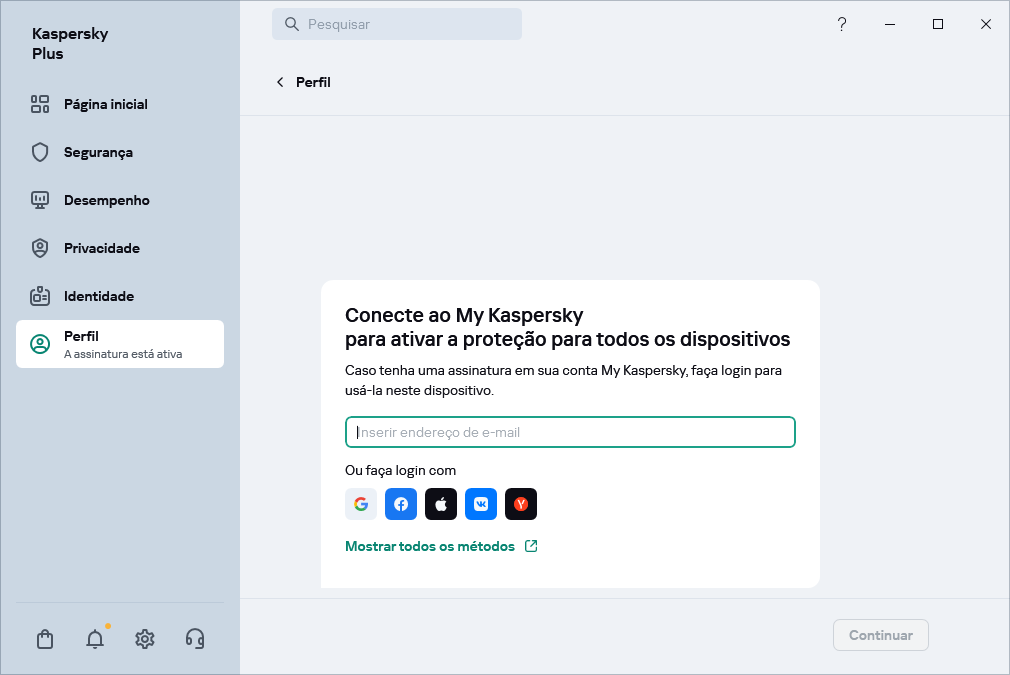 Etapa na qual é possível se conectar ao My Kaspersky
