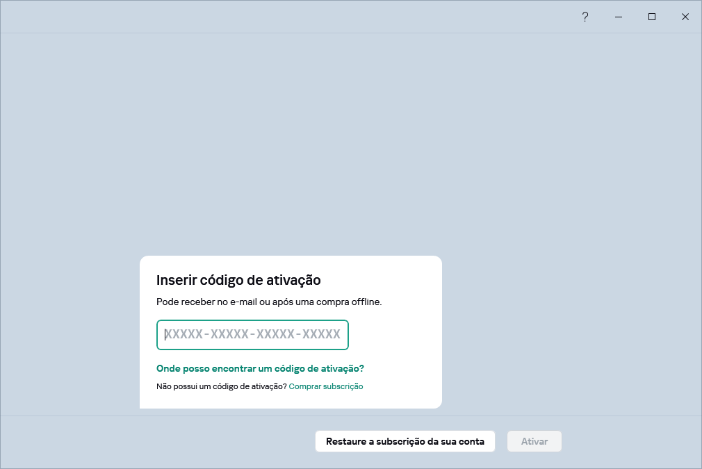 Passo onde pode inserir o seu código de ativação