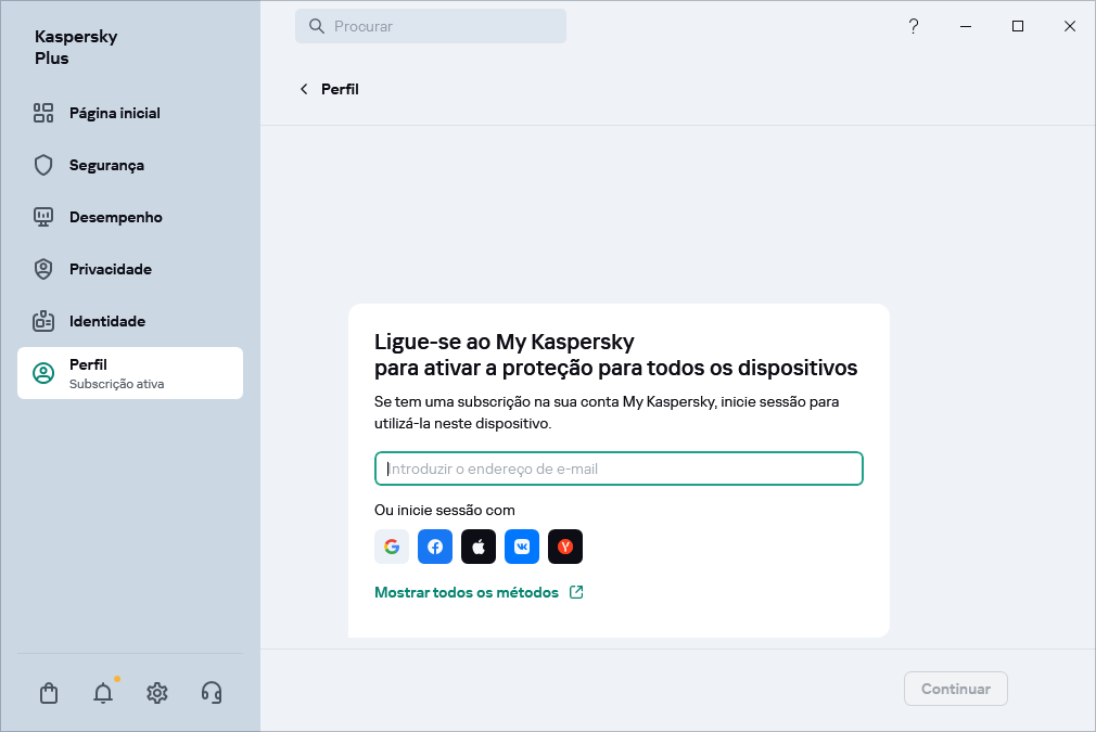 Passo onde se pode conectar ao My Kaspersky