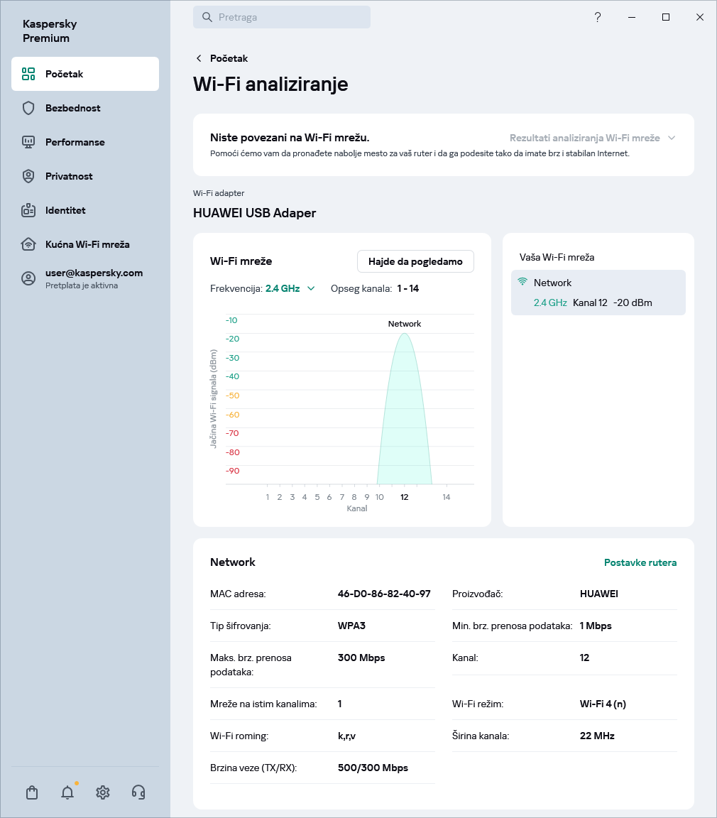 Prozor koji prikazuje Wi-Fi mreže