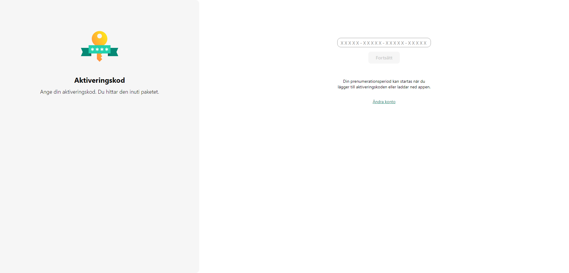 Fönster för att lägga till aktiveringskod från installationsskivan