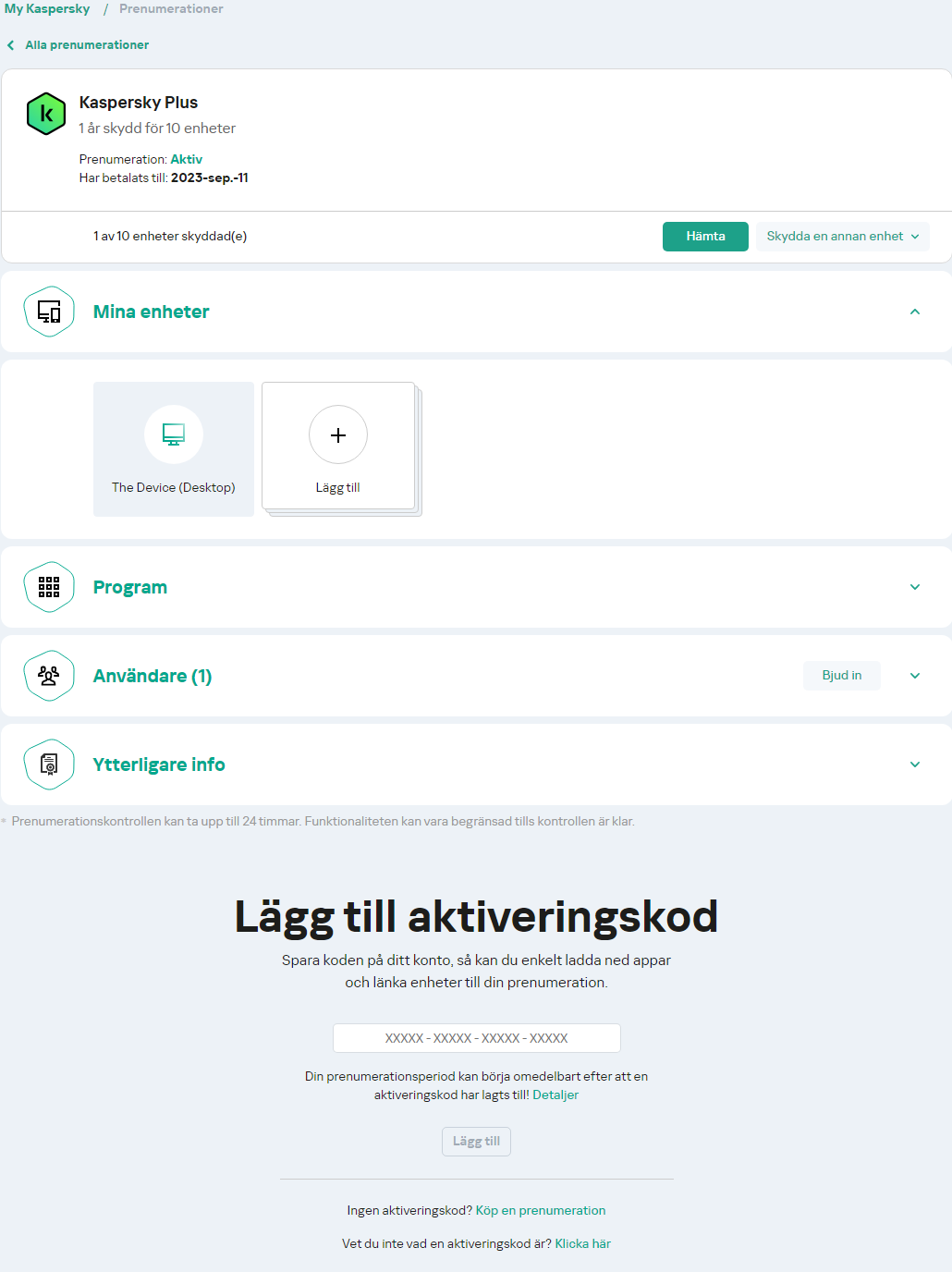 Fönster för att ladda ner programmet från ditt konto