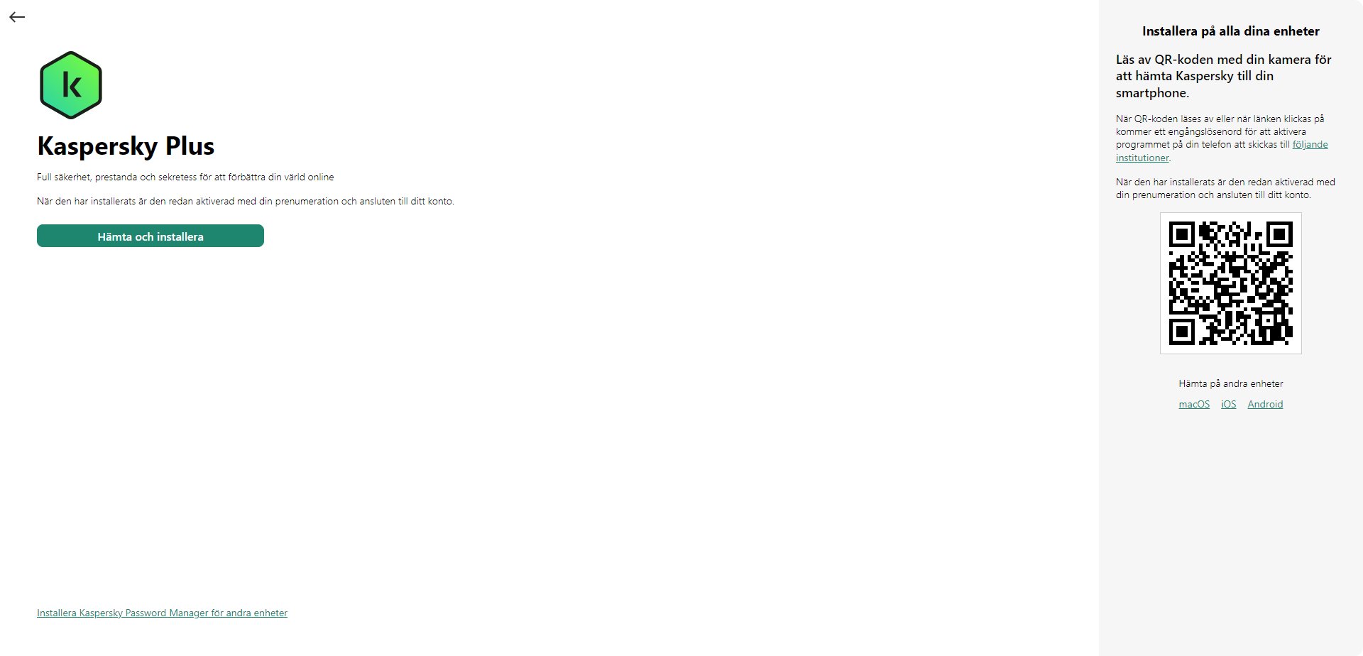 Fönster för att ladda ner och installera programmet