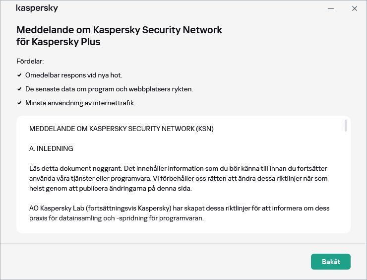 Godkännandefönstret för Meddelande om Kaspersky Security Network