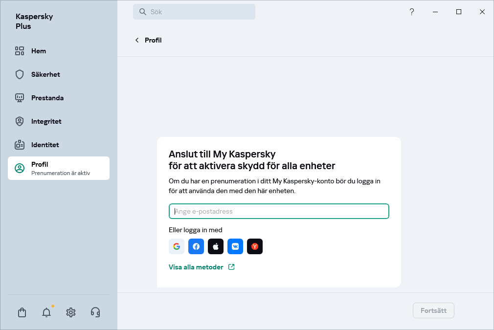 Steg där du kan ansluta till My Kaspersky