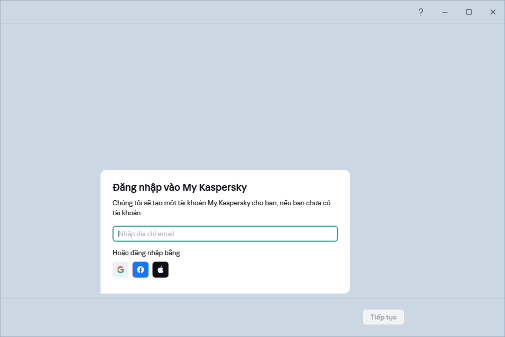 Là bước bạn có thể đăng nhập vào My Kaspersky để khôi phục gói đăng ký của mình