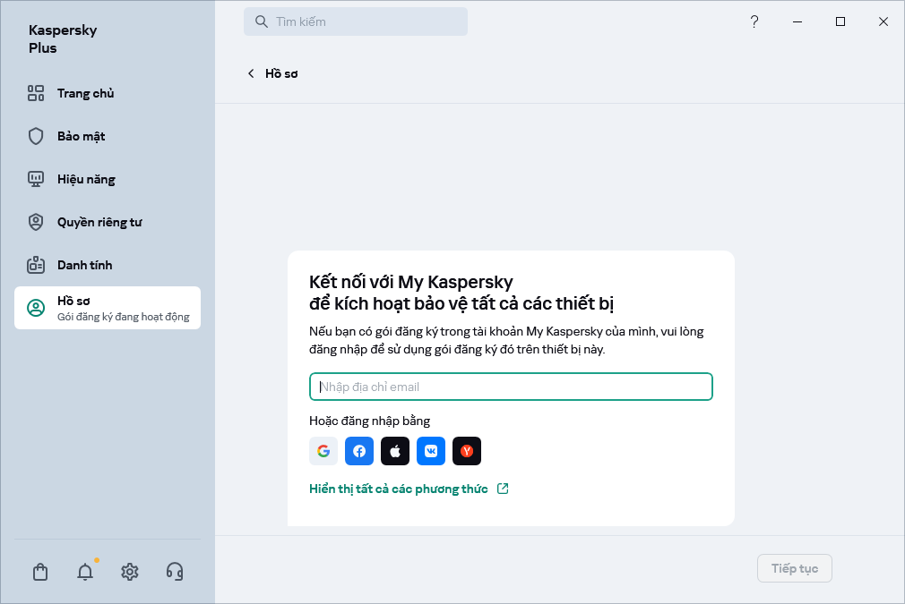 Là bước bạn có thể kết nối với My Kaspersky