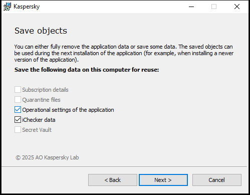 Window for saving settings when uninstalling an application