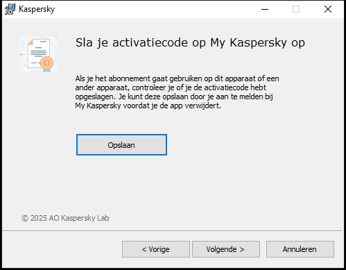 Venster waarin wordt gevraagd om een abonnement op te slaan in My Kaspersky