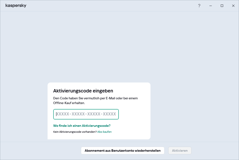 Schritt, bei dem Sie Ihren Aktivierungscode eingeben können