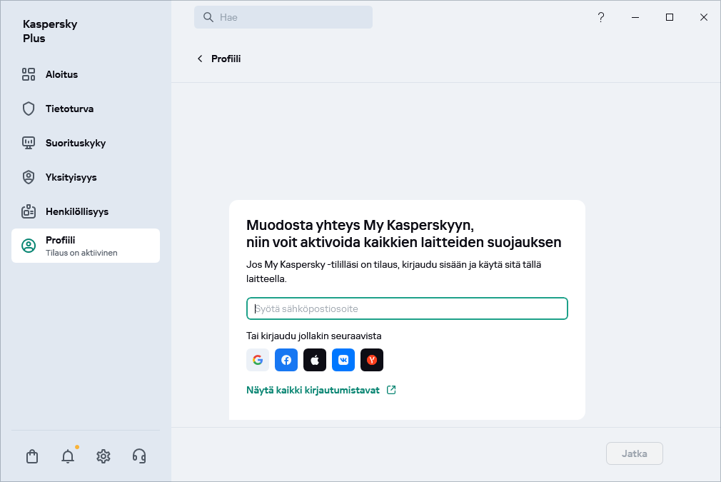 Vaihe, jossa voit yhdistää My Kasperskyyn