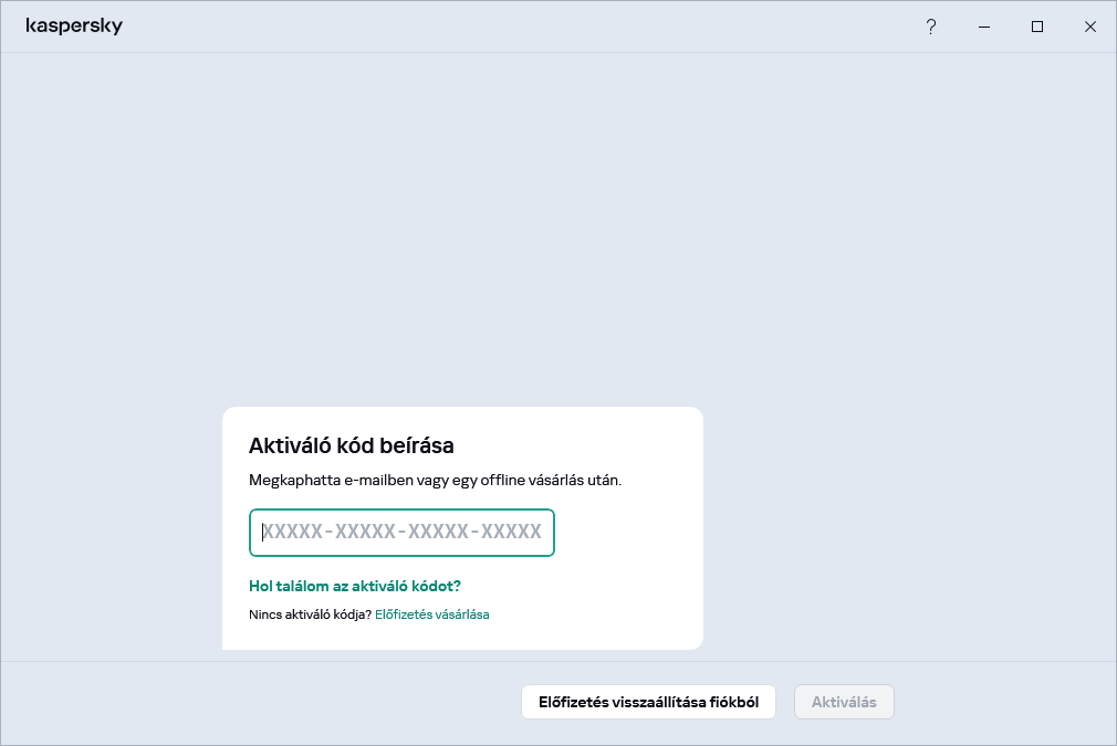 Lépés, amelyben megadhatja az aktiváló kódot