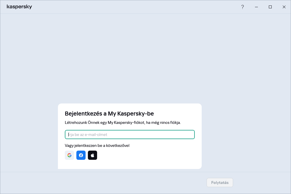 Lépés, amelyben bejelentkezhet a My Kaspersky szolgáltatásba az előfizetés visszaállításához
