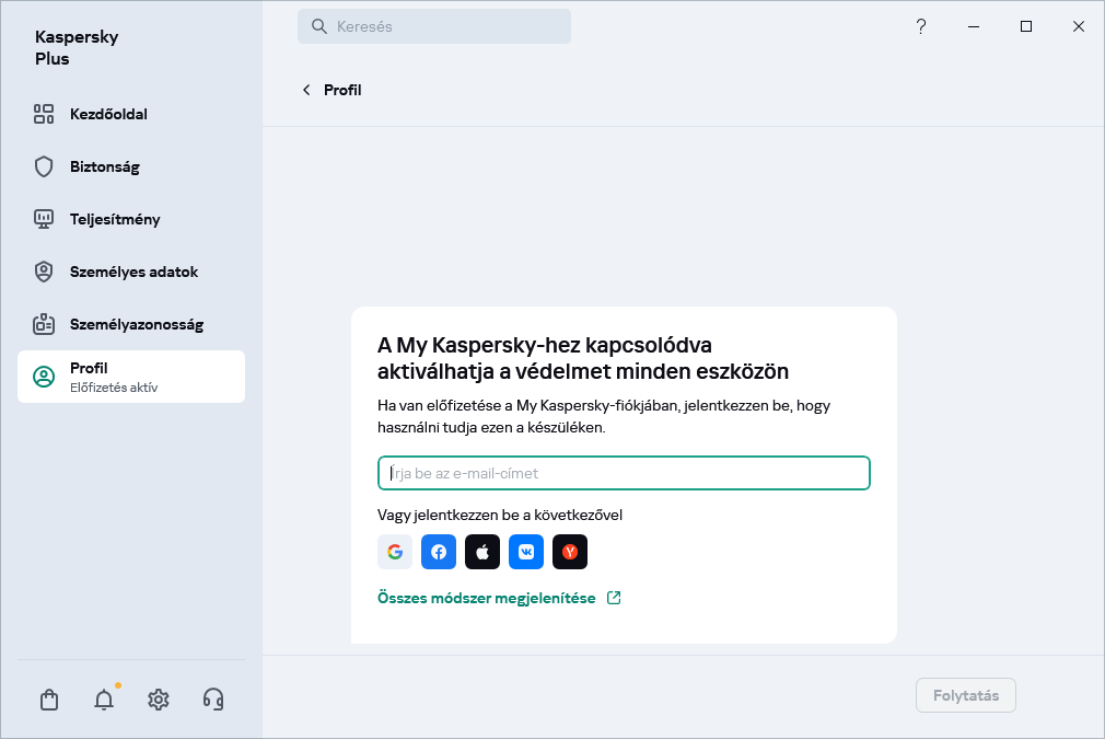 Lépés, amelyben kapcsolódhat a My Kaspersky-hez