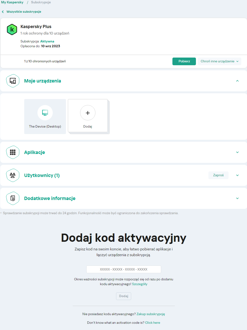 Okno do pobrania aplikacji z Twojego konta