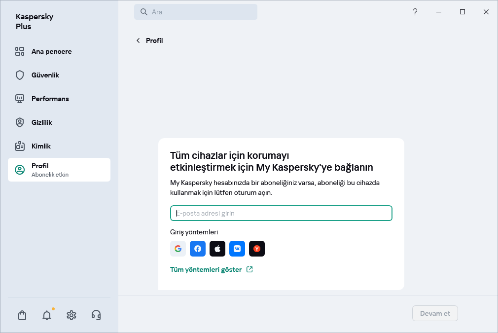 My Kaspersky'ye bağlanabileceğiniz adım