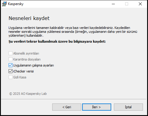 Bir uygulamayı kaldırırken ayarları kaydetme penceresi