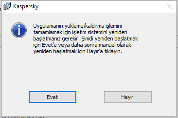 Bilgisayarı yeniden başlatmanız istenen pencere