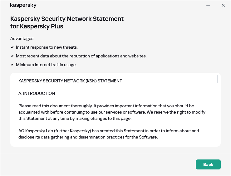 Kaspersky Security Network Bildirimi kabul penceresi açılır
