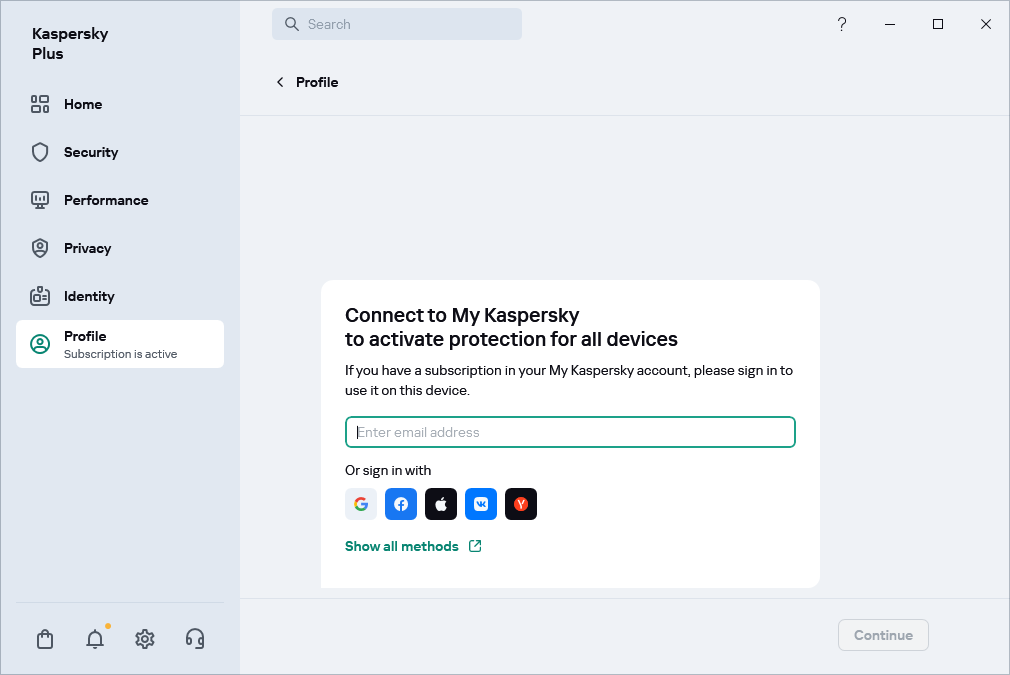 My Kaspersky'ye bağlanabileceğiniz adım