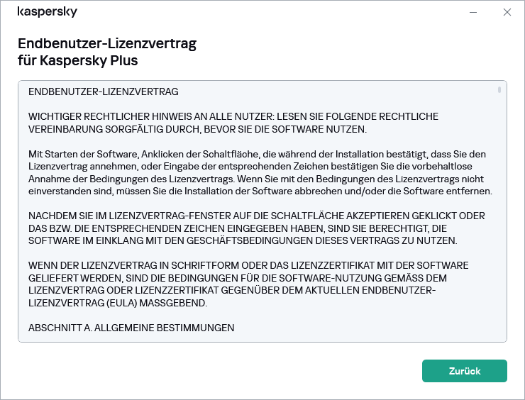 Fenster mit dem Text des Endbenutzer-Lizenzvertrags