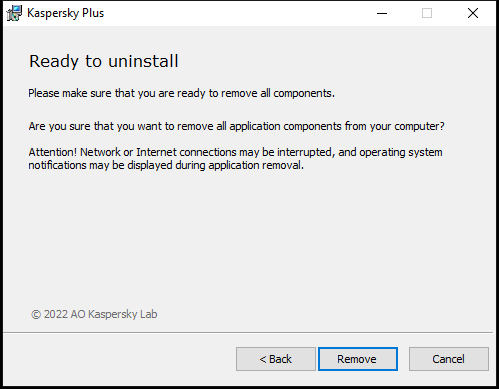 Window for confirming the removal of the application