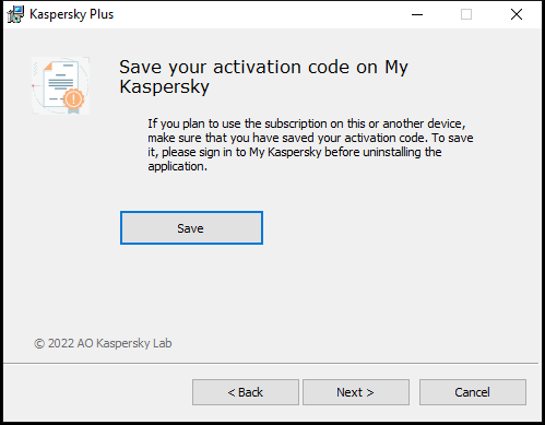 Window prompting to save a subscription in My Kaspersky