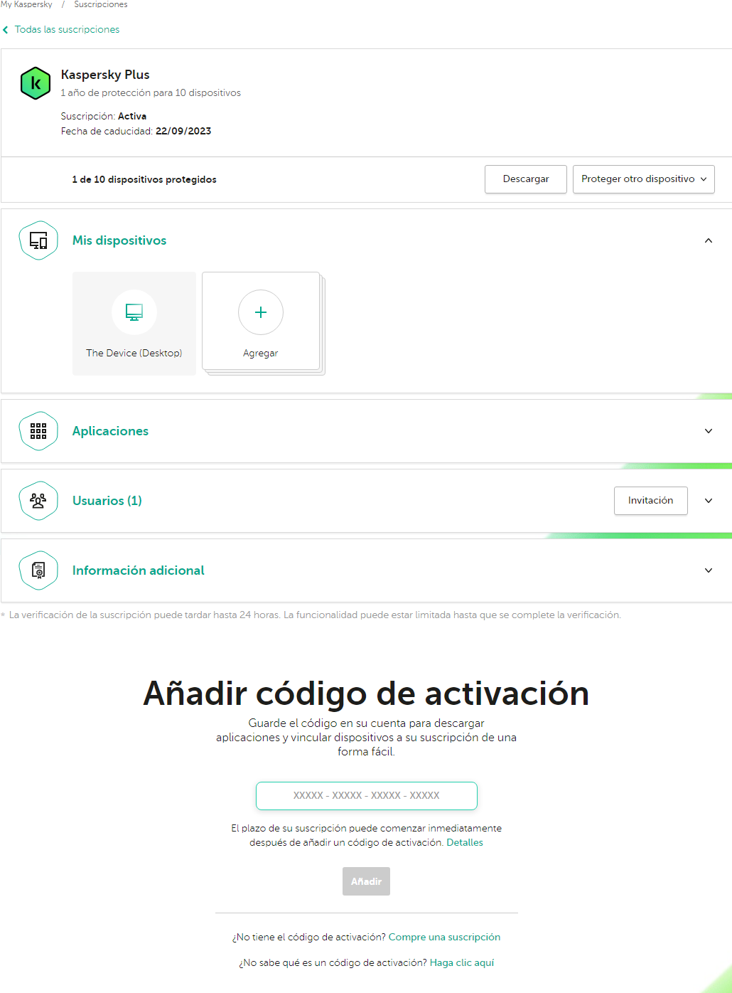 Ventana de descarga de la aplicación desde la cuenta
