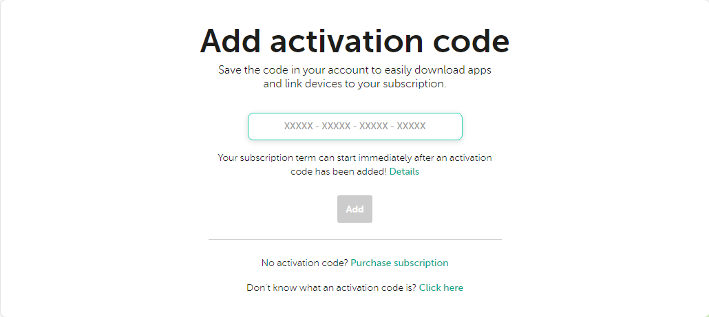 Fenêtre d’ajout d’un code d’activation à votre compte