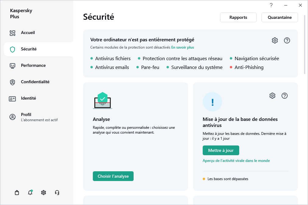 Mise à jour de la base de données antivirus