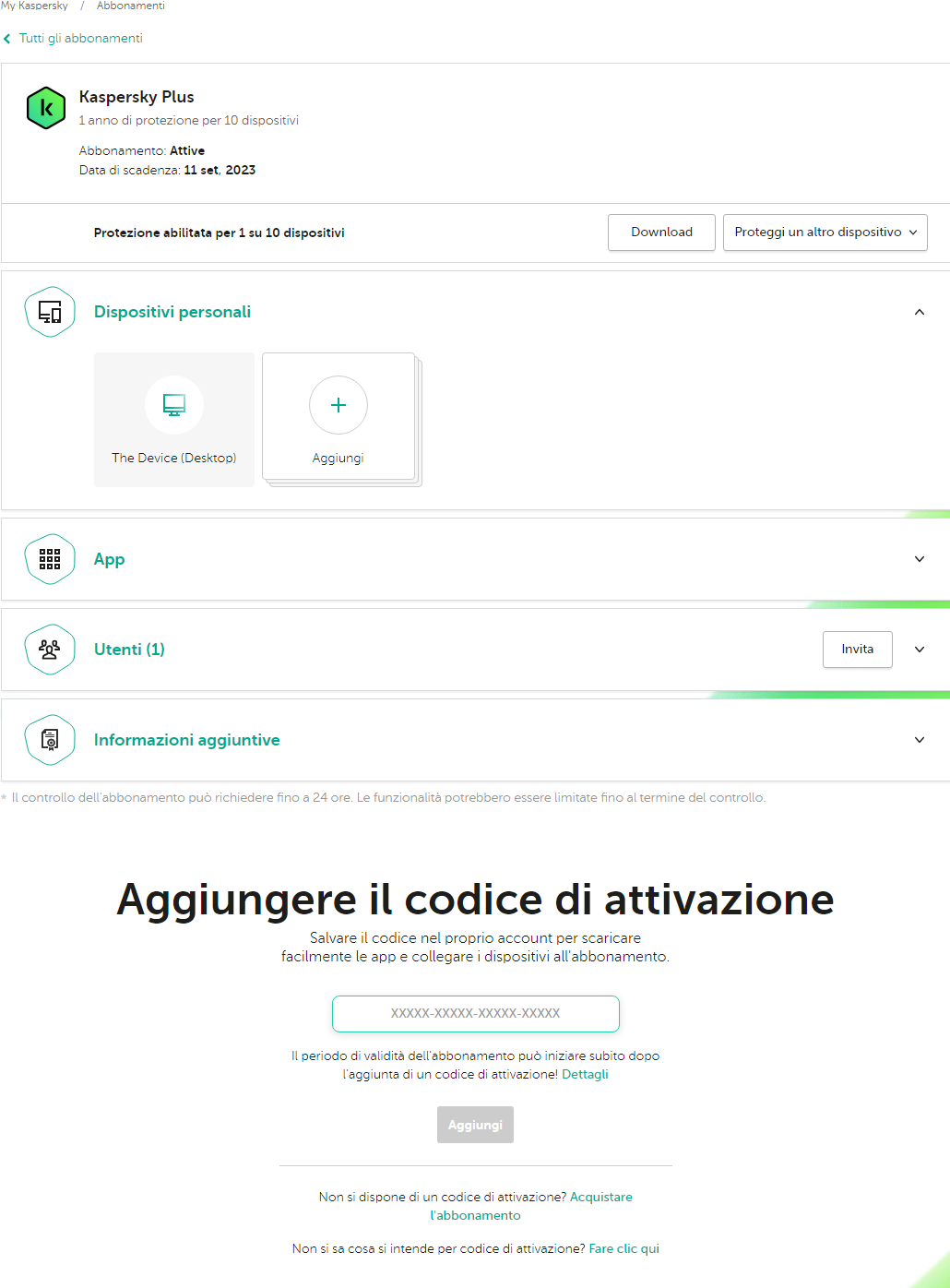 Finestra per scaricare l'applicazione dall'account
