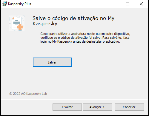 Janela perguntando se deseja salvar uma assinatura no My Kaspersky