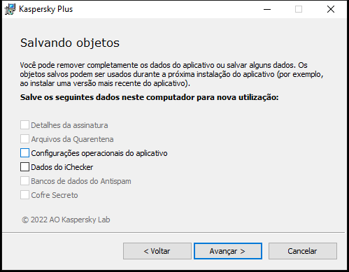 Janela para salvar configurações ao desinstalar um aplicativo