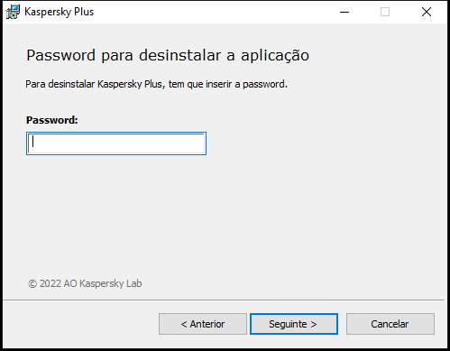 Janela para inserir uma password para desinstalar a aplicação
