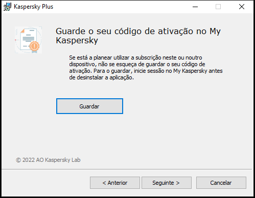 Janela a pedir para guardar uma subscrição no My Kaspersky