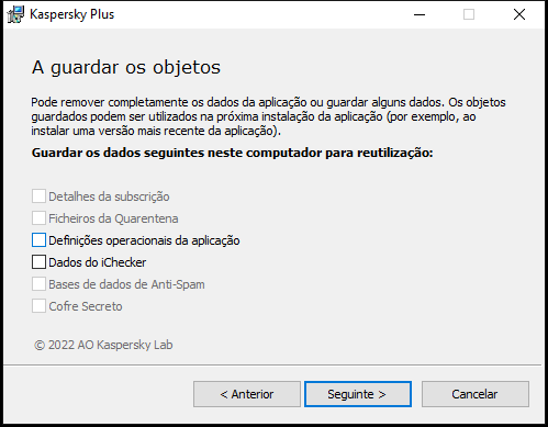 Janela para guardar definições ao desinstalar uma aplicação