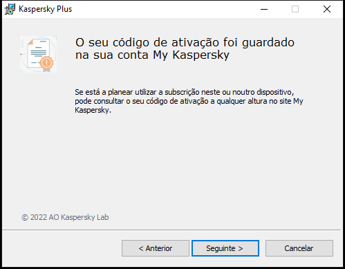 Janela com subscrição guardada com sucesso na conta My Kaspersky