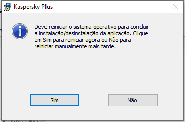 Janela a pedir o reinício do computador