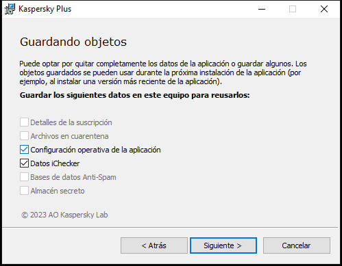 Ventana para guardar la configuración al desinstalar una aplicación