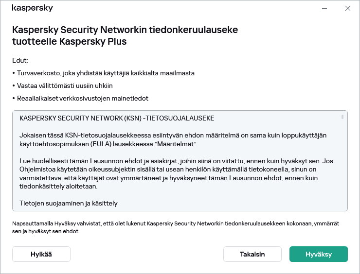 GDPR Kaspersky Security Network -lausunnon hyväksymisikkuna