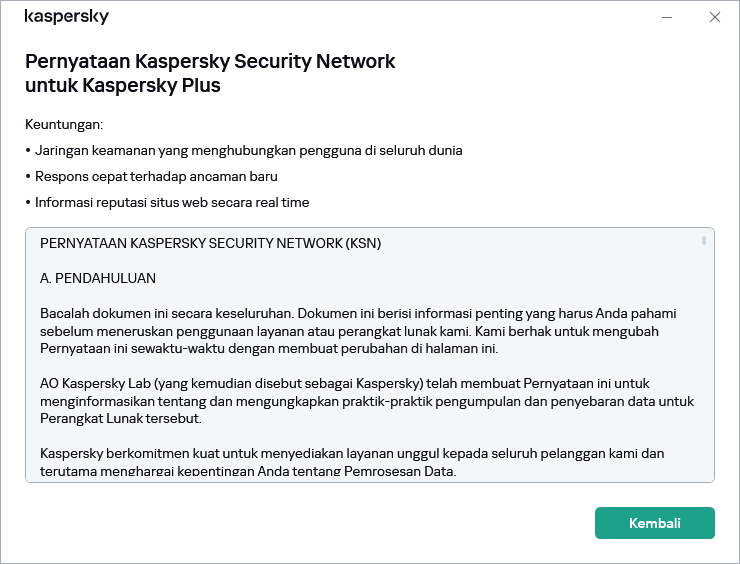 Jendela penerimaan Pernyataan Kaspersky Security Network